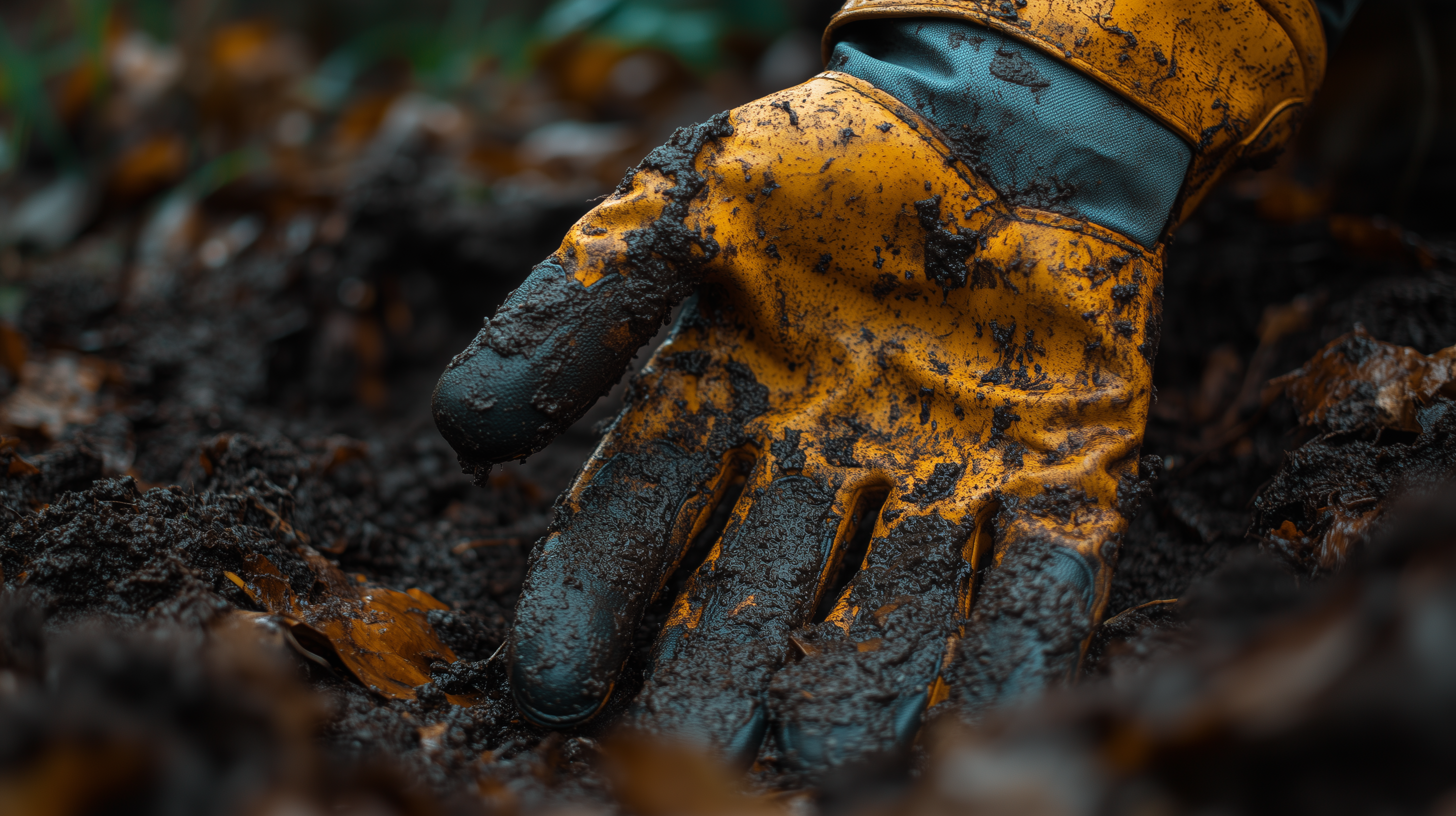 Close-up of muddy work glove